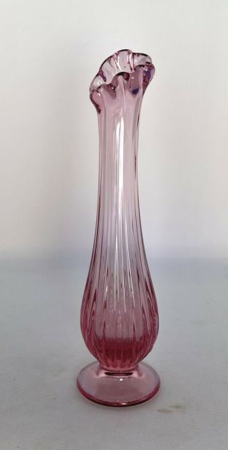Vintage Fenton Swung Vase Pink Cranberry Art Glass Ribbed 7 - 1/2 "