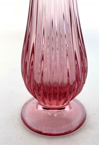 Vintage Fenton Swung Vase Pink Cranberry Art Glass Ribbed 7 - 1/2 