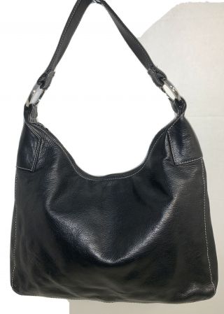 Perlina York Vintage Black Pebbled Leather Shoulder Bag Handbag Rare Purse