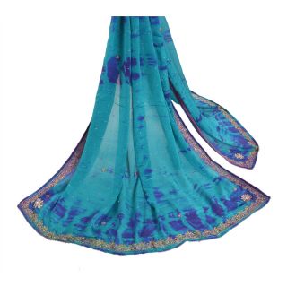 Sanskriti Vintage Dupatta Long Stole Pure Silk Green Handmade Tie - Dye Scarves