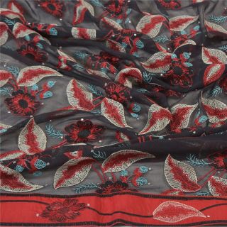 Sanskriti Vintage Dupatta Long Stole Georgette Black Embroidered Wrap Scarves