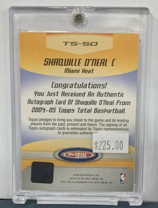 2004 - 05 Topps Total Signature Shaquille O ' Neal Auto Miami Heat 2
