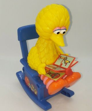 Vintage Sesame Street Big Bird Rocking Chair Music Box Flips Book Wind Up Toy