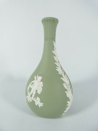 Vintage Wedgwood Jasperware Sage Green Bud Vase Cherubs Angels Jasper Ware Small 2
