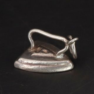 Vtg Sterling Silver - 3 - D Antique Flat Cast Iron Bracelet Charm - 1g