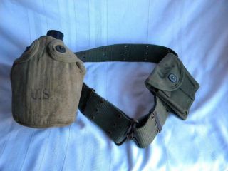 Vintage Us Gi Ww 2 Era Us Army Canteen/cup/carrier 45 Clip Pouch Belt 1944 Sm Co