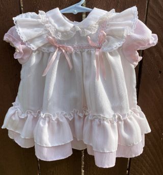 Vintage Baby Girl’s Dress - Pink Striped Ruffles - 6 - 9 Months - Haddad Bros/usa