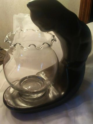 Mcm Black Vintage Royal Haeger Cat Sculpture Fish Bowl Figurine