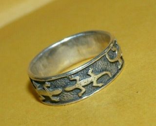 Vtg " Peter Stone " Pscl " 925 " Sterling Silver " Lizard Gecko " Band Ring Size 7.  5