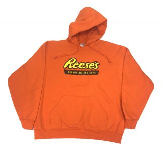 Reese’s Peanut Butter Cup Vintage Bright Orange Hooded Sweatshirt Size Xl