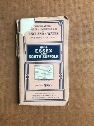 Vintage Geographia 1 Inch Road Map No.  14 Essex And South Suffolk Cloth Map.
