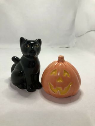 Vintage Salt And Pepper Shakers Halloween Black Cat And Pumpkin