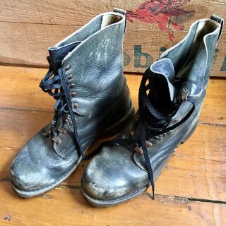 Vintage German/austrian Army Military Paratrooper Black Leather Boots