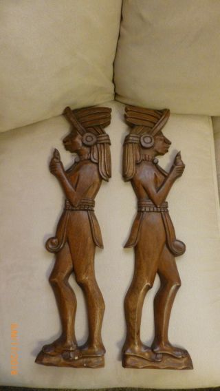 Vintage Carved Wood African Wall Art Folk Art Native Couple Set Of 2 Collectible