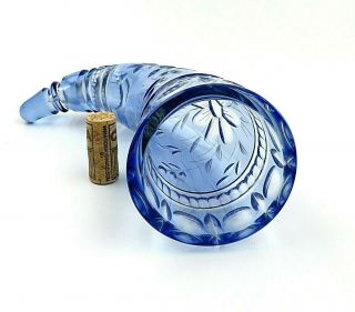 Vintage Crystal Cornucopia Horn Of Plenty Cut To Clear Blue Vase Bohemia