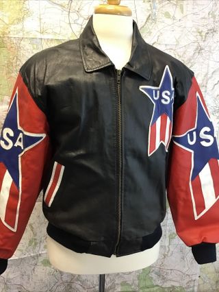 Vintage 1992’ Michael Hoban Wheremi Usa Patriotic Leather Jacket Men’s Medium