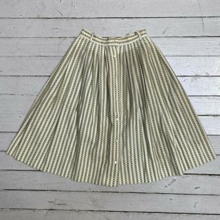 Vtg 1950s Polka Dot Striped Green Cotton Full Skirt Xs
