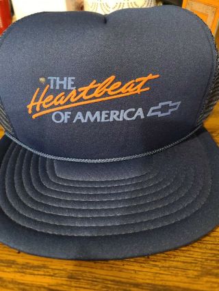 Vintage Chevrolet Heartbeat Of America Mesh Snapback Hat,  Blue