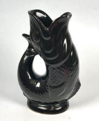 Gurgle Glug Vintage Dartmouth Glazed Black Jug Vase 18cm Tall