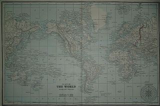 Vintage 1893 Atlas Map The World On Mercator 