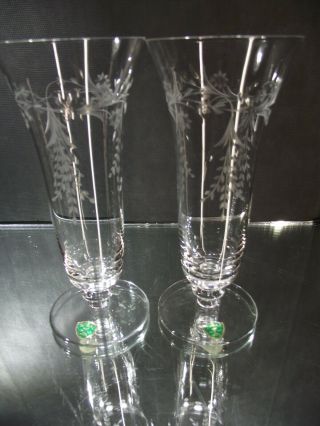 Pair Vintage Kusak Crystal Etched Tea/water Goblets