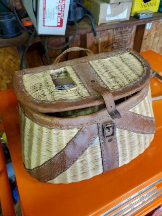 Vintage Wicker Leather Fly Fishing Trout Basket