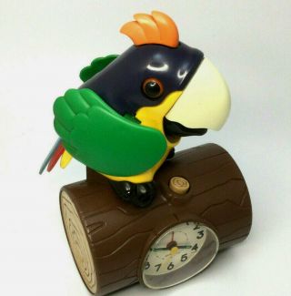 Talking Parrot Vintage Quartz Alarm Clock Fun Colorful Kids Room