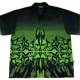 Vtg Dragonfly Mens 2xl Xxl Black Green Short Sleeve Sleeve Button Shirt Tribal