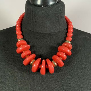 Vintage 60s Dark Pink/red Chunky Beaded Necklace Plastic Retro Kitsch Collar Mod