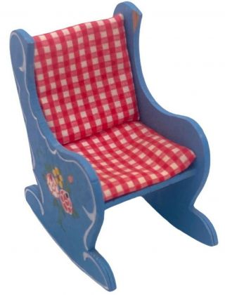 Vintage Spielwaren German Heisswolf Rocking Chair Blue Doll House Furniture