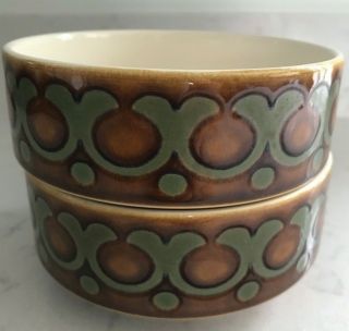 Hornsea Pottery Bronte 2 Bowls Pair Vintage Retro Brown Green 1973 1970 