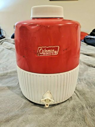 Vintage 1981 Coleman Red Metal 2 Gallon Cooler Water Jug Thermos Camping