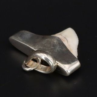 VTG Sterling Silver - Solid Bezel Shark ' s Tooth Pendant - 3g 2