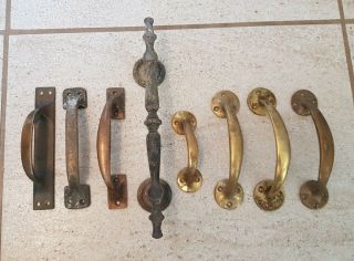 8 Antique Vintage Brass Door Pull Handles Reclaimed Old