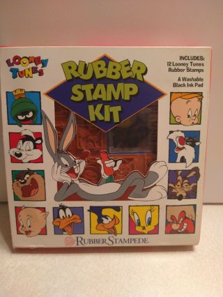 Vintage 1994 Looney Tunes Rubber Stamp Set/ Ink Pad