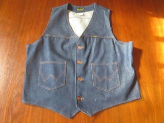Vintage Wrangler No Fault Denims - Blue Jean Vest Size Xl Made In Usa