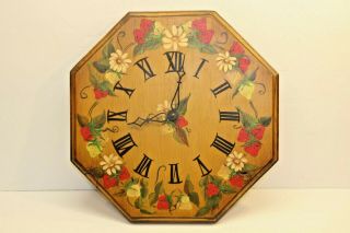 Vintage Wood Strawberry Flower Wall Clock Hexagon Roman Numerals
