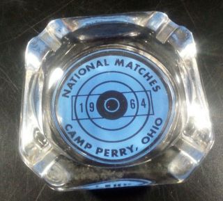 Vintage 1964 National Matches Camp Perry Ohio Clear Glass Ashtray Souvenir