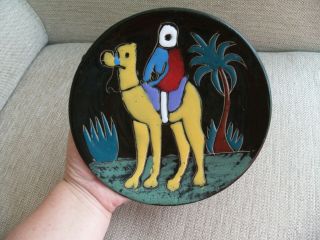 Vintage Ruscha Style Colourful Wall Hanging Plate With Camel Palm Tree 18.  5cm