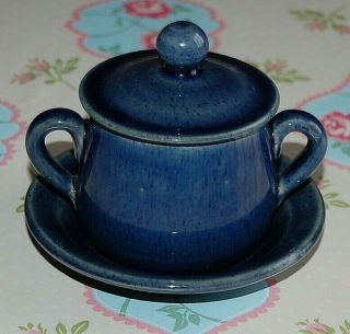 Vintage Bourne Denby Cottage Blue Lidded Two Handle Pot,  Lid & Stand.