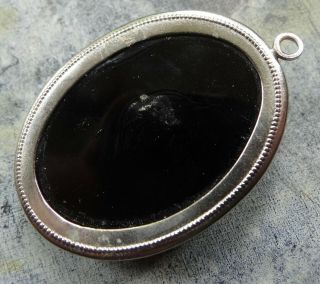 vintage french jet black glass cameo lady Victorian revival pendant - X62 3