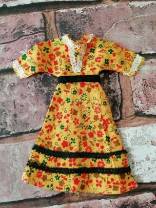 Vintage 1970s Palitoy? Pippa Doll Mustard Floral Long Summer Dress Fits 6.  5 "