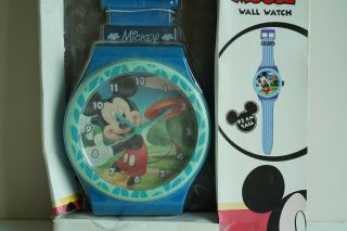 RARE Vintage Disney Mickey Mouse Blue GIANT WALL WATCH CLOCK - 2
