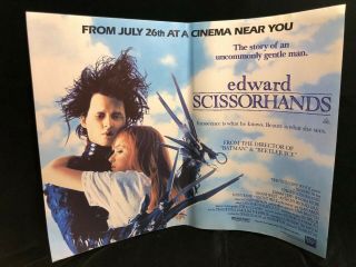 Vintage Depp Edward Scissorhands Uk Cinema Mini Movie Poster 1990 Burton Ryder