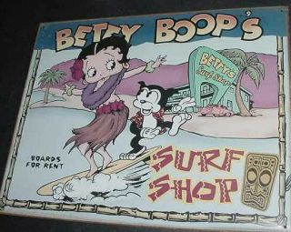 Vintage Betty Boop Surf Shop Surfer Board Tin Sign Beach Pool Ocean Sand Bar Art