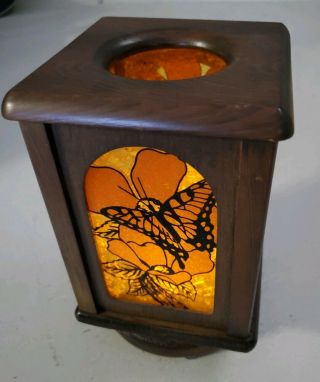 Vintage Wooden Wind Up Music Box Butterflies Rotating Candle Holder Rare Japan