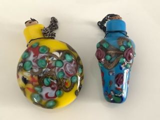 Two Vintage Miniature Coloured Glass Perfume/scent Bottles Vgc.