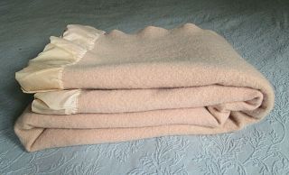 Vintage 100 Wool Pink Blanket Satin Trim - Chatham - 53 X 74.