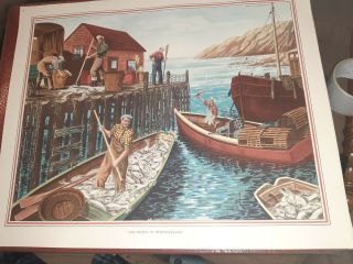 Macmillan Retro Vintage 1950s School Poster Print Cod Fishing In Newfoundland