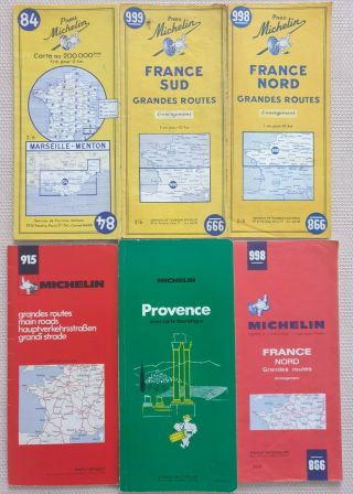 Vintage Bundle 6 Pneu Michelin Maps 1955 - 1972 France Sud France Nord Provence